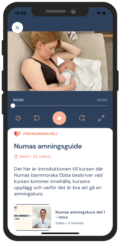 Screenshot numa app premium - Vårdappen för dig som fött barn - Numas amningsguide